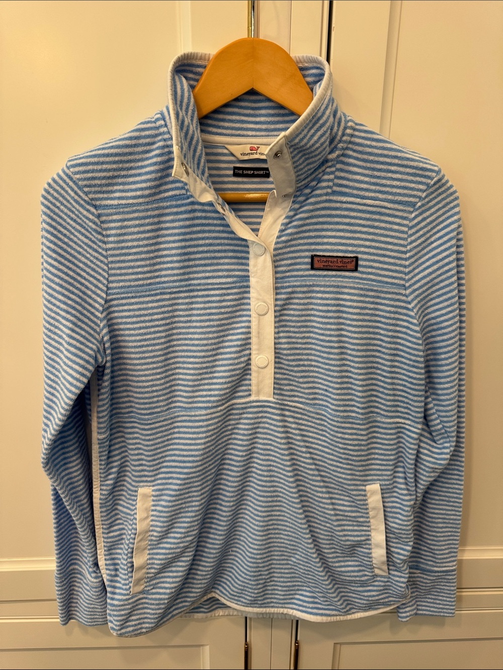 Vineyard Vines Light Blue & White Striped Quarter-Snap Terry Cloth Pullover